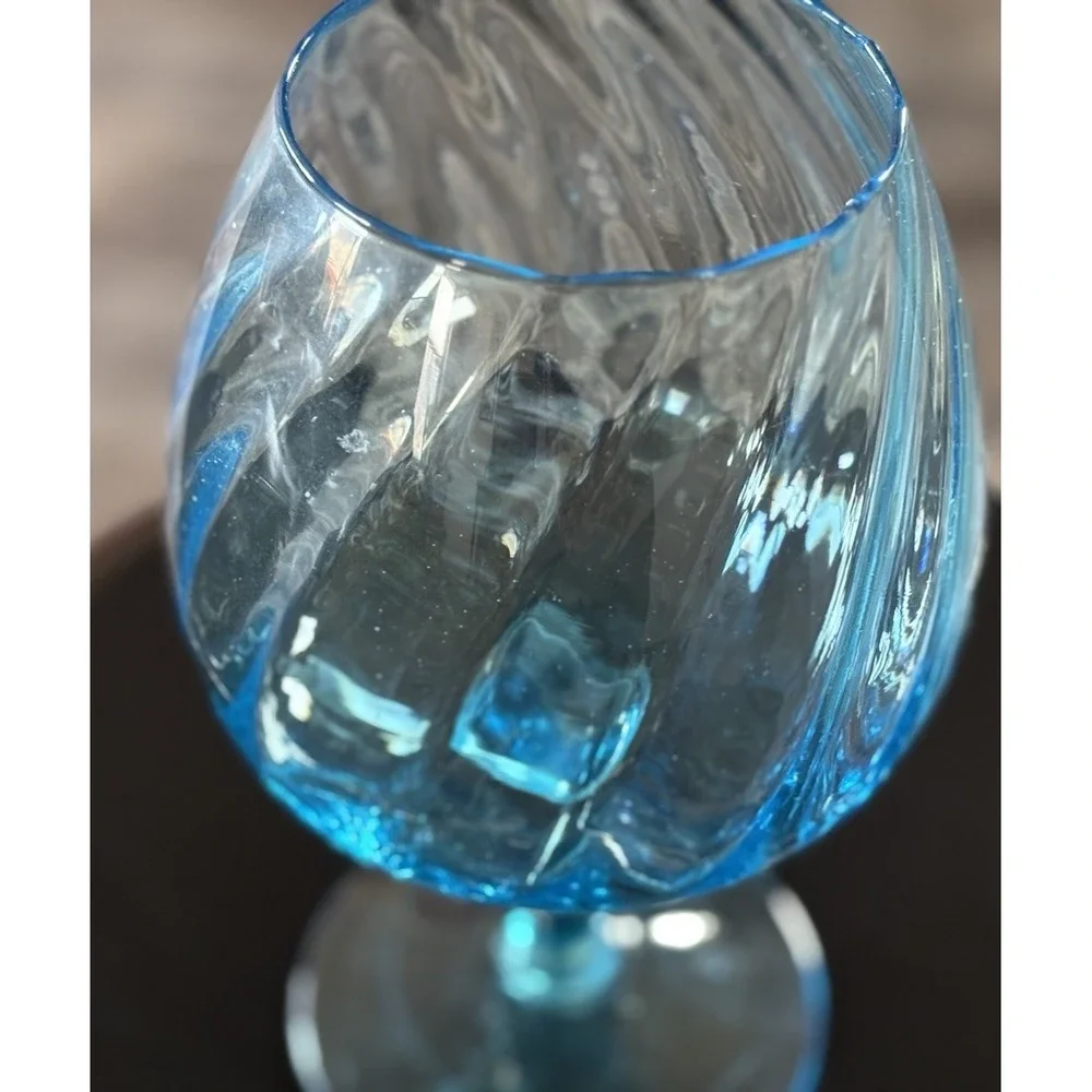 Vintage Aqua Blue Glass Brandy Snifter Optic Swirl Empoli Style Large MCM 8.5